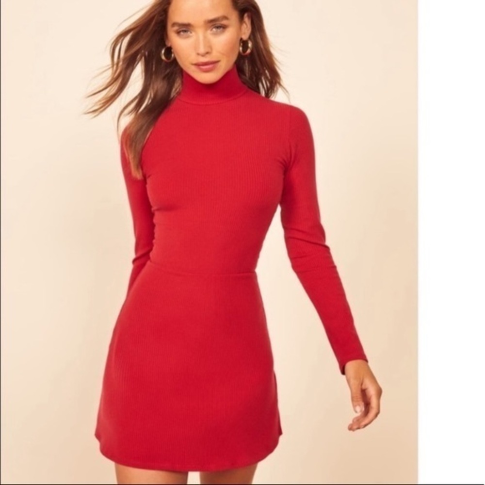 NWT Reformation Maya Red Mockneck Skater Dress XL